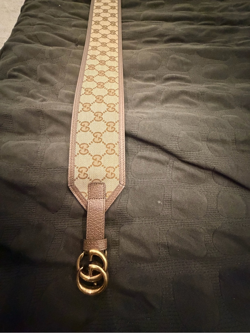 Gucci Brown Monogram Canvas Shoulder Strap with Gold Hardware